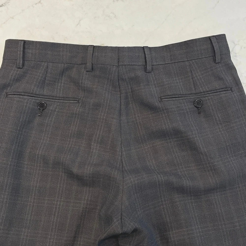 Saks Fifth Avenue BLACK Ermenegildo Zegna Suit Mens 40 Brown Plaid Wool Slim Fit